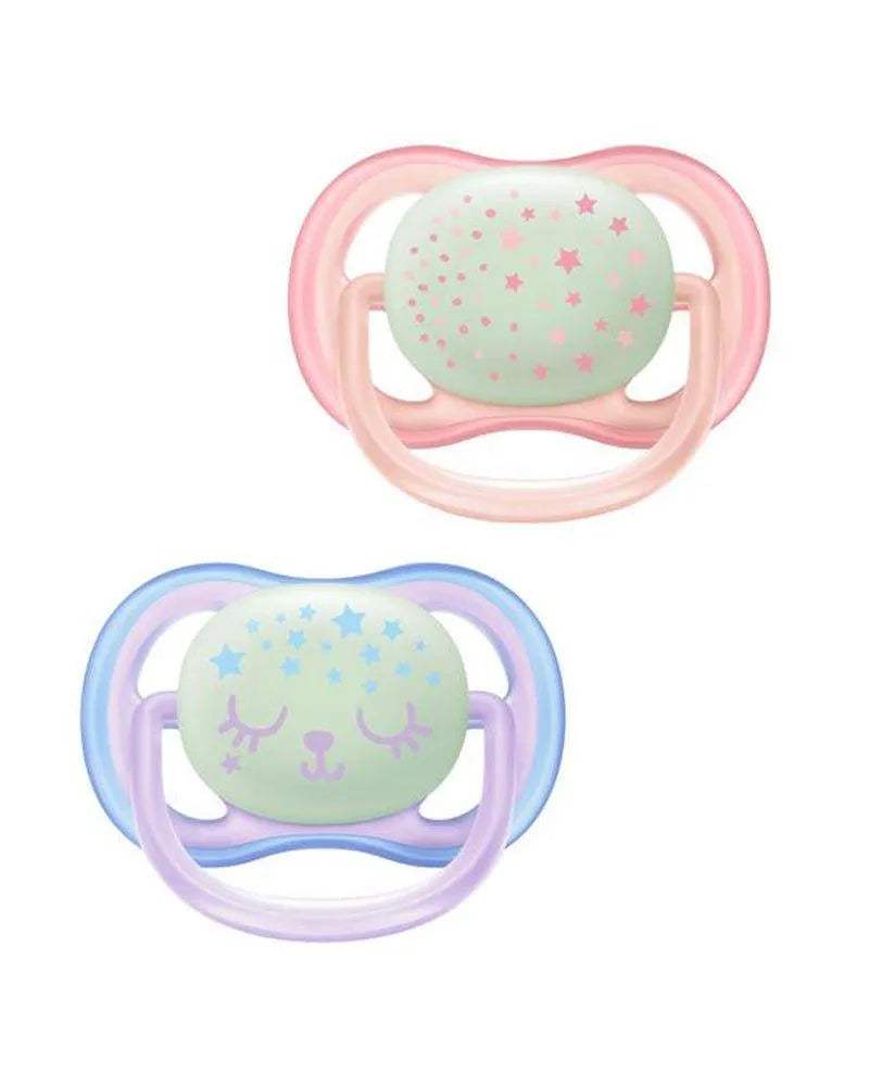 Avent Lot de 2 Sucettes Ultra Air Night 0-6m - Fille - Philips Avent - Sucettes pour bébé Maroc -www.babyboss.ma