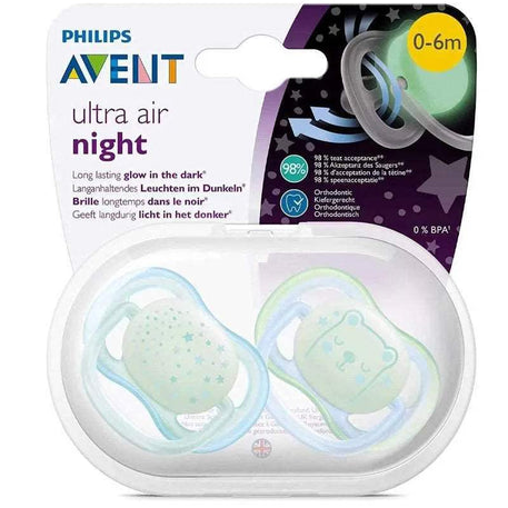 Avent Lot de 2 Sucettes Ultra Air Night m - Garçon - Philips Avent - Sucettes pour bébé Maroc -www.babyboss.ma