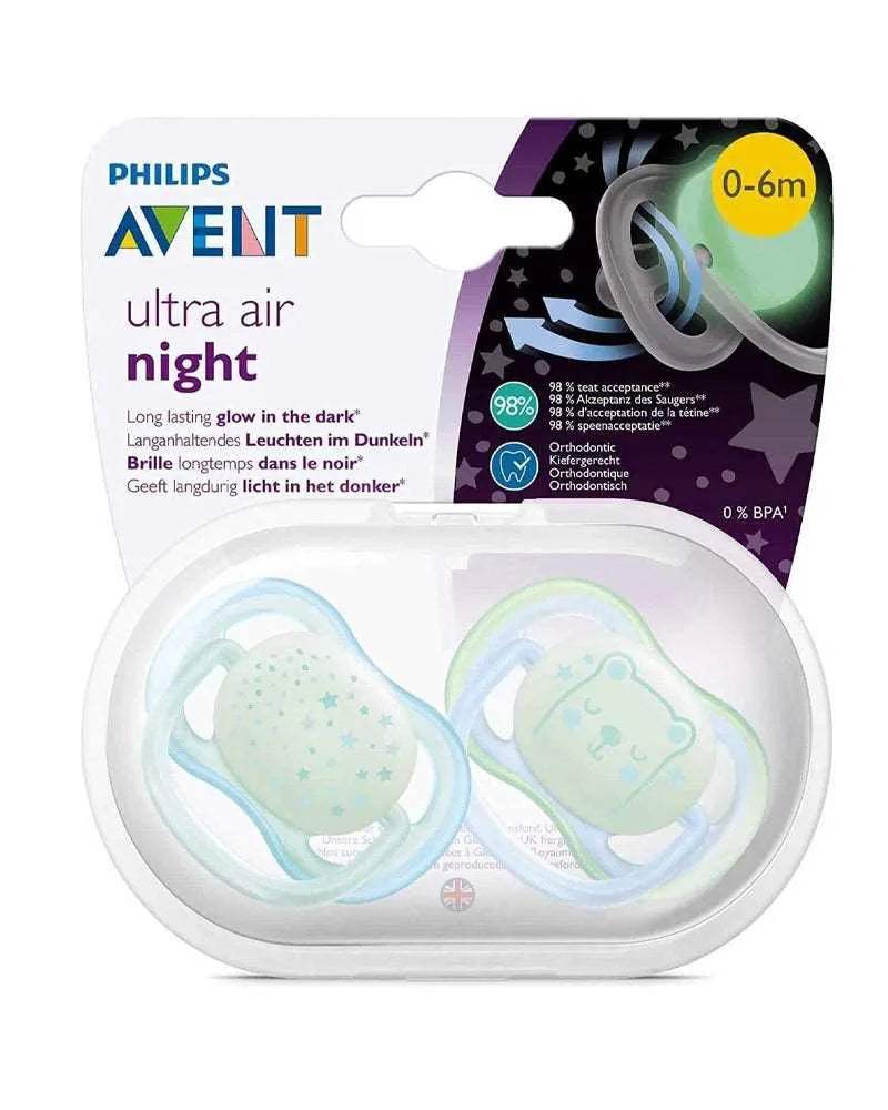 Avent Lot de 2 Sucettes Ultra Air Night m - Garçon - Philips Avent - Sucettes pour bébé Maroc -www.babyboss.ma