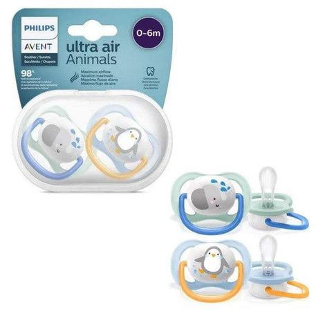 Avent Lot de 2 Sucettes Ultra Air Penguin & Éléphant 0-6m Garçon - Philips Avent - Sucettes pour bébé Maroc -www.babyboss.ma