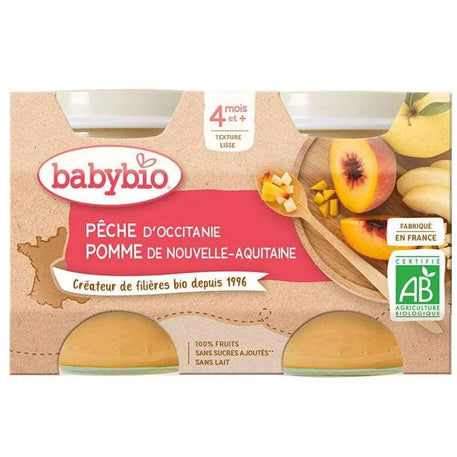 Babybio Petit Pot Pêche d'Occitanie Pomme de Nouvelle-Aquitaine 2x 130g - Babybio - Alimentation pour bébé Maroc -www.babyboss.ma