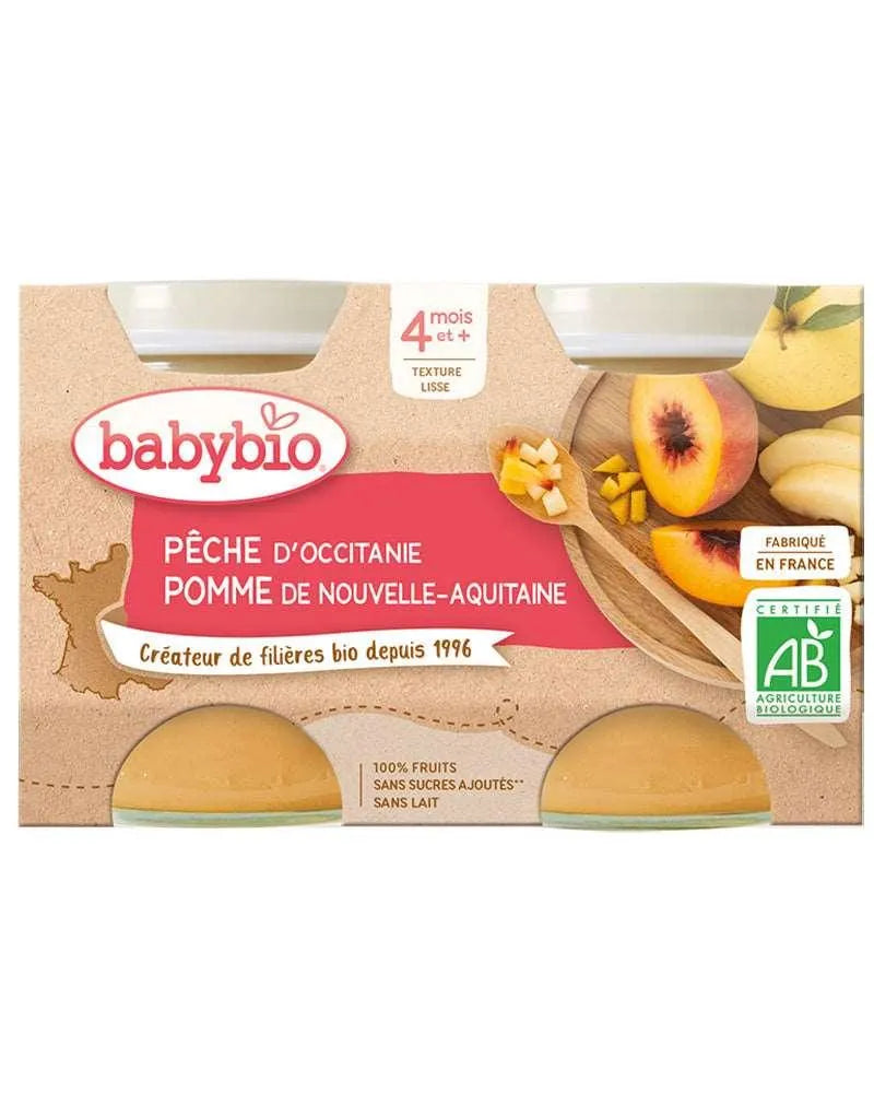 Babybio Petit Pot Pêche d'Occitanie Pomme de Nouvelle-Aquitaine 2x 130g - Babyboss.ma - Babybio - pour bébé maroc