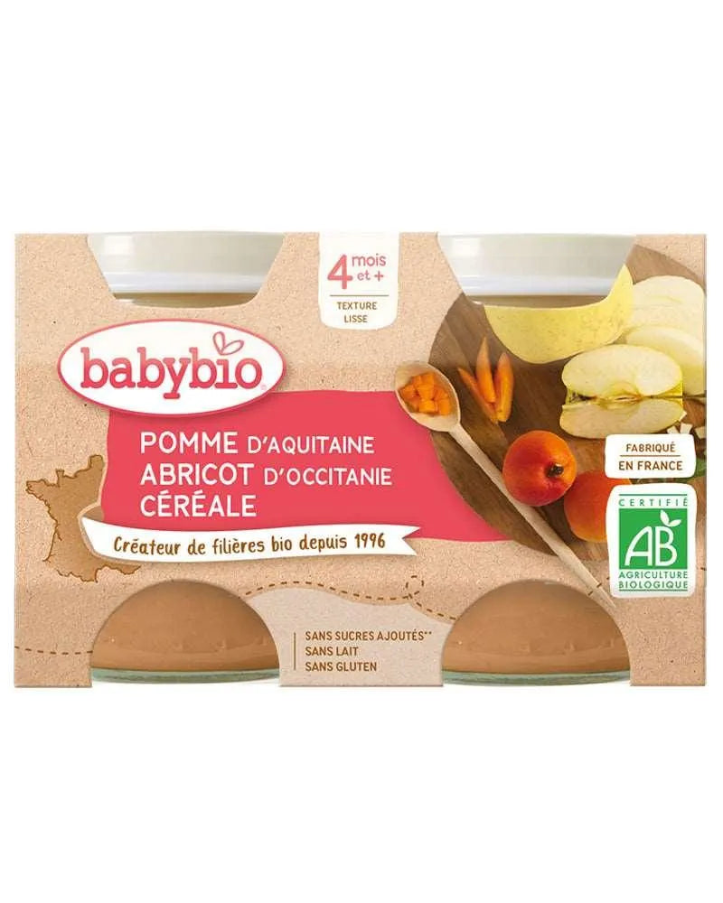 Babybio Petit Pot Pomme D'Aquitaine Abricot d'Occitanie Céréale 2x 130g - Babyboss.ma - Babybio - pour bébé maroc