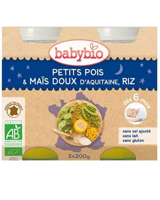 Babybio Pot Bonne Nuit Petits Pois Mais Riz 2x200g - Babyboss.ma - Babybio - pour bébé maroc