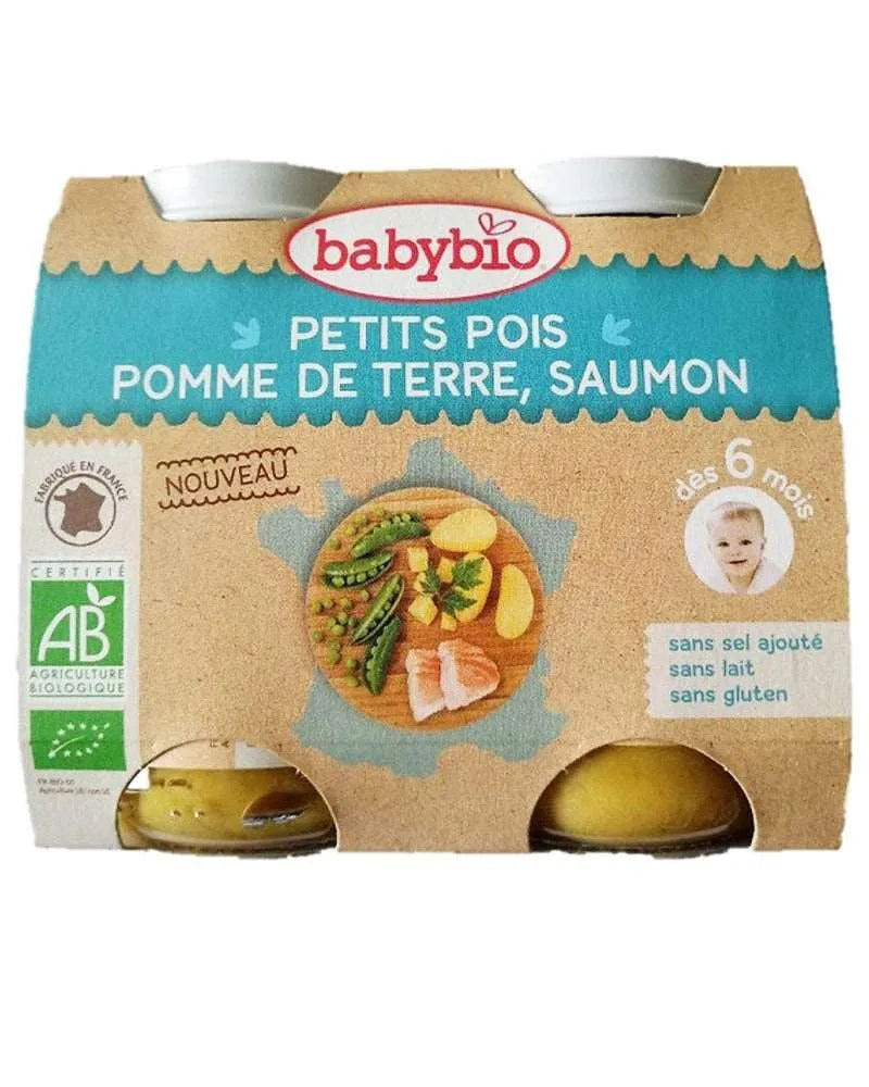 Babybio Pot Petits pois, pomme de terre et saumon 2x200g - Babyboss.ma - Babybio - pour bébé maroc