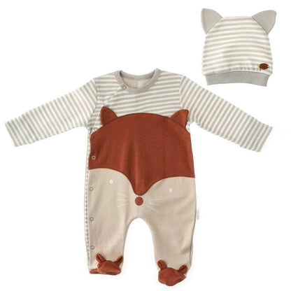 Beige Striped Fox Babysuit & Hat Set - Babyboss.ma - Andywawa - pour bébé maroc