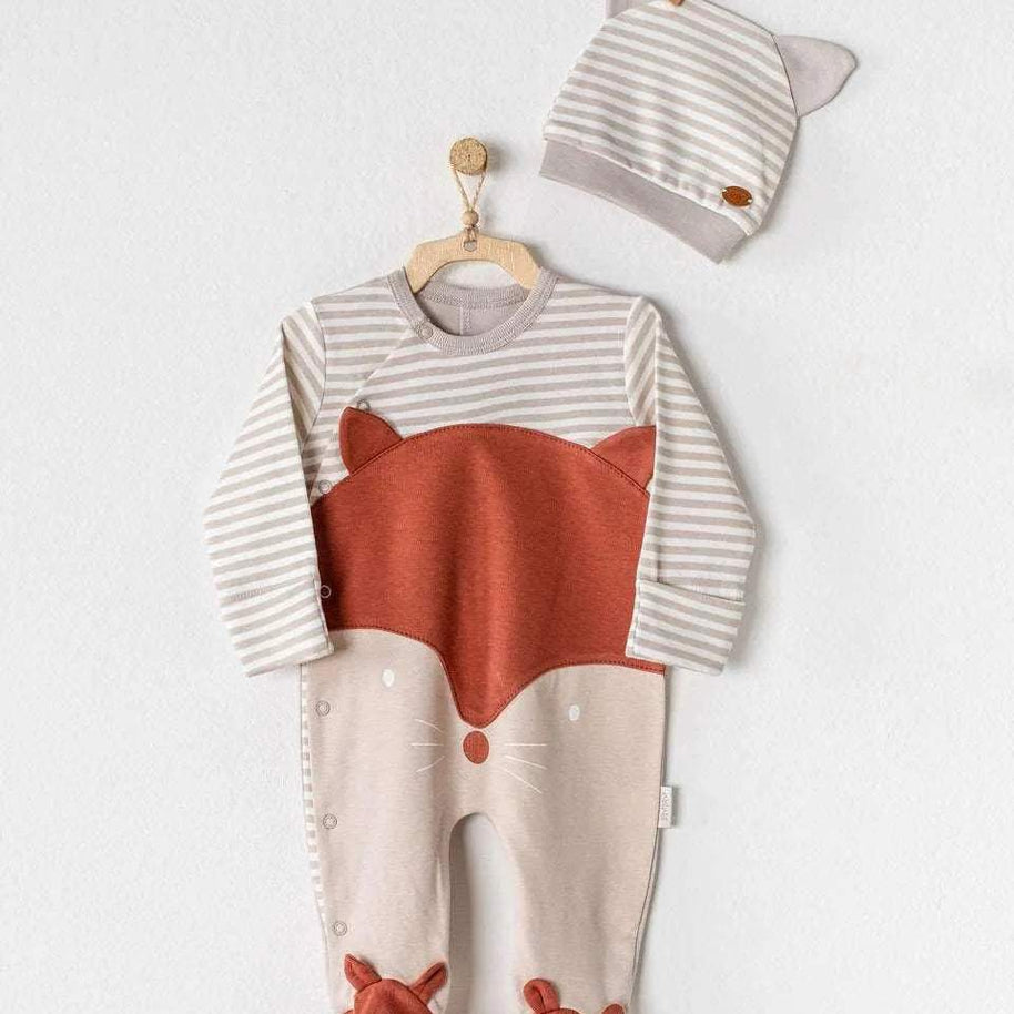 Beige Striped Fox Babysuit & Hat Set - Andywawa - Babysuits pour bébé Maroc -www.babyboss.ma