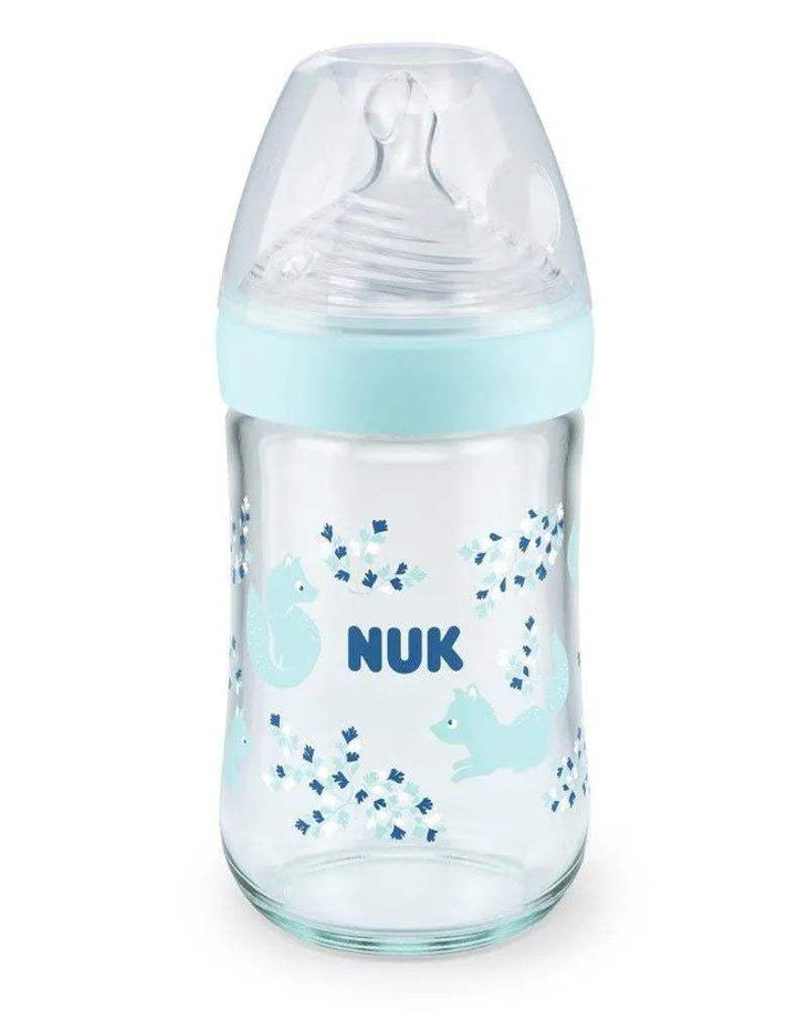 Biberon En Verre Nature Sens 240ml NUK - Bleu Ciel - NUK - Biberon pour bébé Maroc -www.babyboss.ma