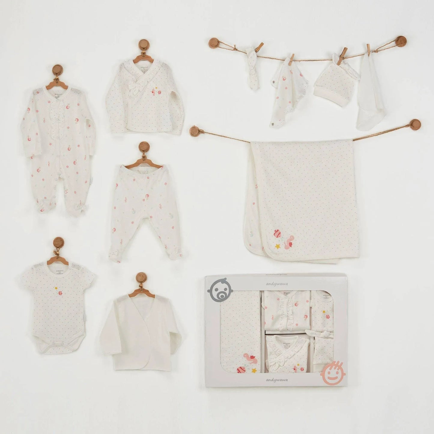 Coffret naissance 100% coton 10 pièces 0-3 mois - Babyboss.ma - Andywawa - pour bébé maroc