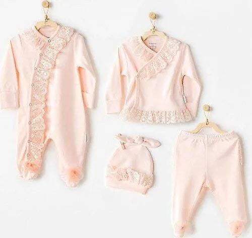 Coffret naissance 100% coton 5pièces Corail Chic - Andywawa - pour bébé Maroc -www.babyboss.ma