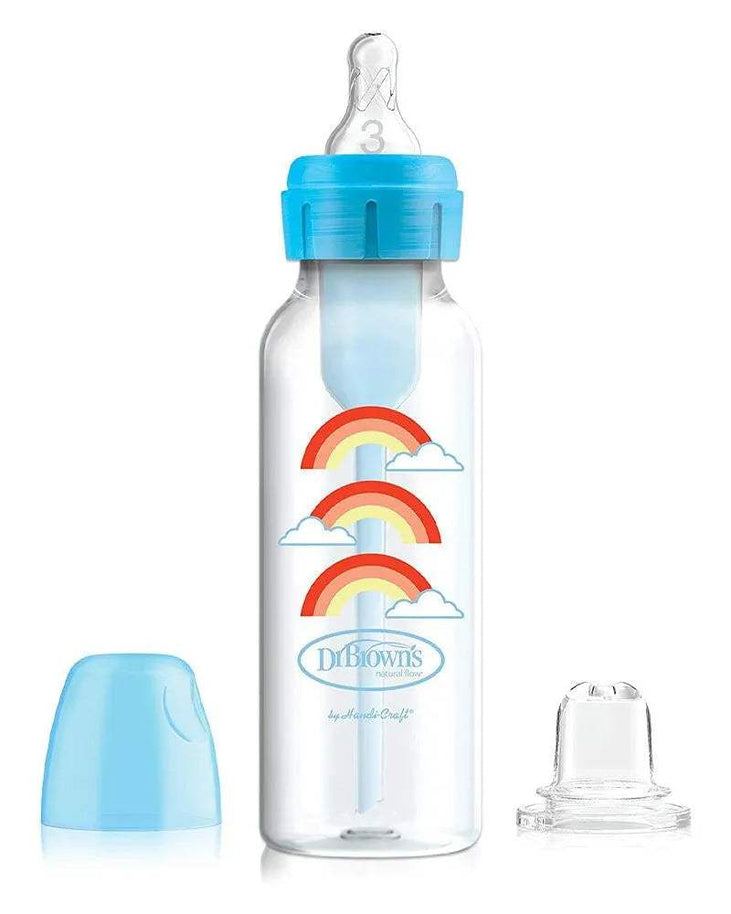 Dr. Brown's Biberon 250ml Cole étroit Bleu 6M+ (sippy+tétine L3) - Dr. Brown's - Biberon pour bébé Maroc -www.babyboss.ma