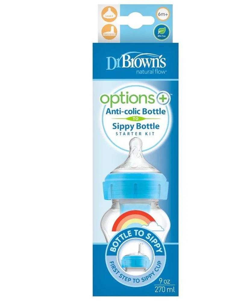 Dr. Brown's Biberon 270ml Cole large Bleu 6M+ (sippy+tétine L3) - Dr. Brown's - Biberon pour bébé Maroc -www.babyboss.ma