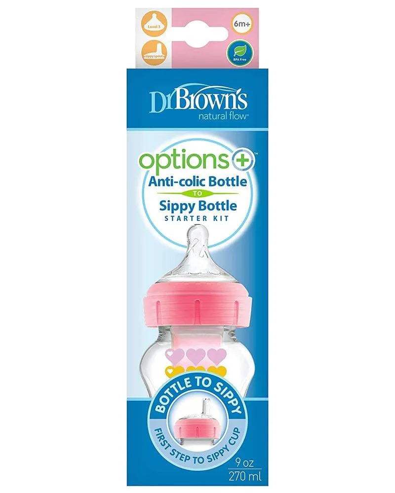 Dr. Brown's Biberon 270ml Cole large Rose 6M+ (sippy+tétine L3) - Dr. Brown's - Biberon pour bébé Maroc -www.babyboss.ma