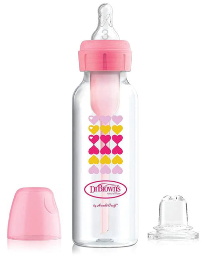 Dr. Brown's Biberon Cole étroit 250ml Rose 6M+ (sippy+tétine L3) - Dr. Brown's - pour bébé maroc