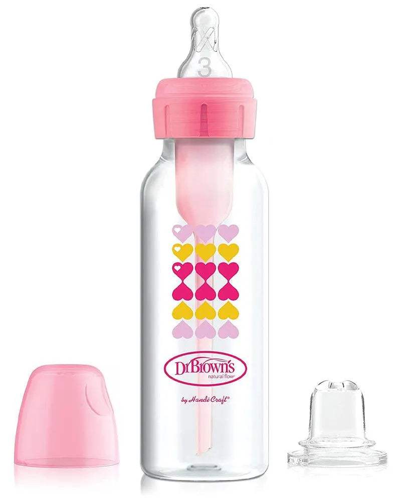 Dr. Brown's Biberon Cole étroit 250ml Rose 6M+ (sippy+tétine L3) - Dr. Brown's - Biberon pour bébé Maroc -www.babyboss.ma