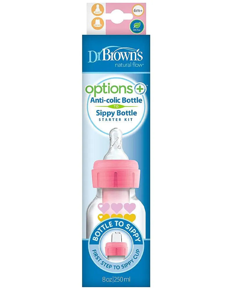 Dr. Brown's Biberon Cole étroit 250ml Rose 6M+ (sippy+tétine L3) - Dr. Brown's - pour bébé maroc