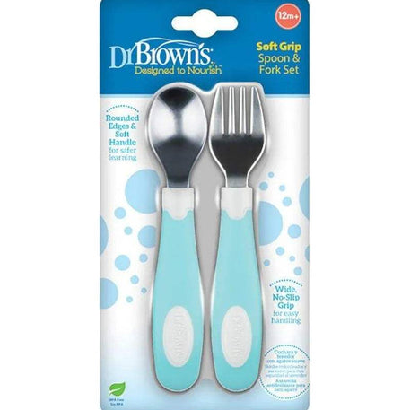 Dr. Brown's Ensemble de cuillère et fourchette en métal 12M+ - Bleu - Dr. Brown's - Couverts pour bébé Maroc -www.babyboss.ma