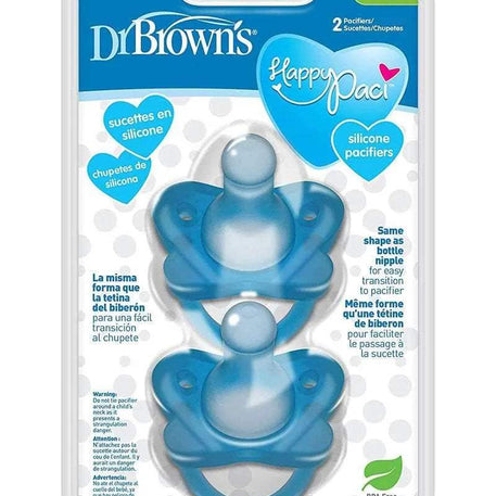 Dr. Brown's Pack de 2 Sucettes en silicone HappyPaci 0M+ - Bleu - Dr. Brown's - Sucettes pour bébé Maroc -www.babyboss.ma