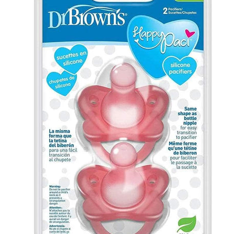 Dr. Brown's Pack de 2 Sucettes en silicone HappyPaci 0M+ - Rose - Dr. Brown's - Sucettes pour bébé Maroc -www.babyboss.ma