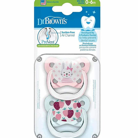 Dr. Brown's Pack de 2 Sucettes Orthodontiques Stage1 0-6M - Lapin Fraise - Dr. Brown's - Sucettes pour bébé Maroc -www.babyboss.ma