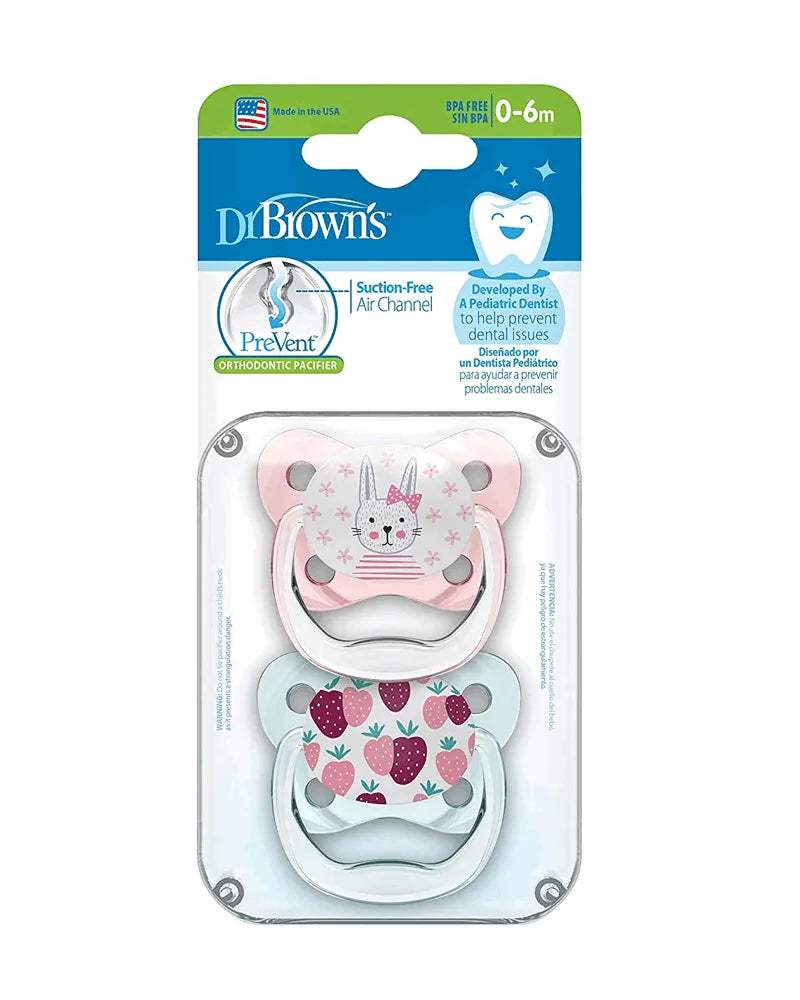 Dr. Brown's Pack de 2 Sucettes Orthodontiques Stage1 0-6M - Lapin Fraise - Dr. Brown's - Sucettes pour bébé Maroc -www.babyboss.ma