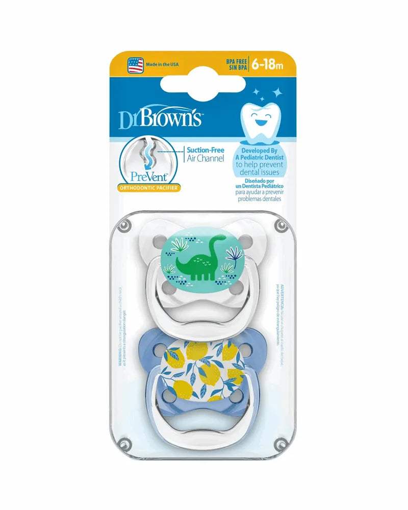 Dr. Brown's Pack de 2 Sucettes Orthodontiques Stage2 6-18M - Dinosaure - Dr. Brown's - Sucettes pour bébé Maroc -www.babyboss.ma