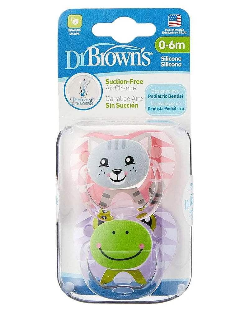 Dr. Brown's Pack de 2 Sucettes Stage1 0-6M - Girl Animal - Dr. Brown's - Sucettes pour bébé Maroc -www.babyboss.ma