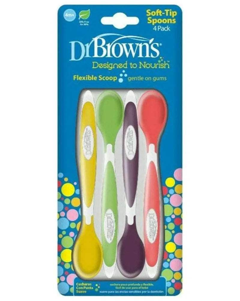Dr. Brown's Paquet de 4 cuillères à pointe souple 4M+ - Dr. Brown's - Couverts pour bébé Maroc -www.babyboss.ma