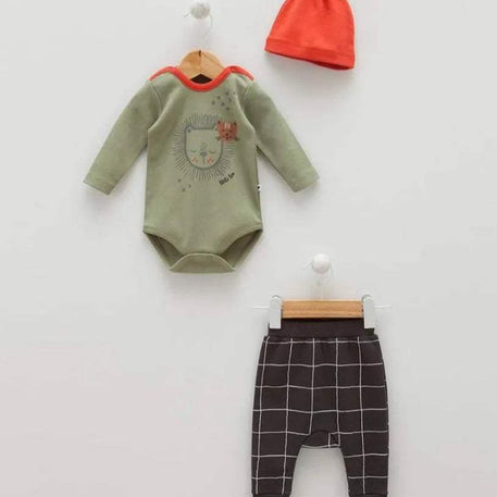 Ensemble body, pantalon, bonnet Bébé Leo Caramell BPS7933G 62 cm 100% cotton. - Caramell - pour bébé Maroc -www.babyboss.ma