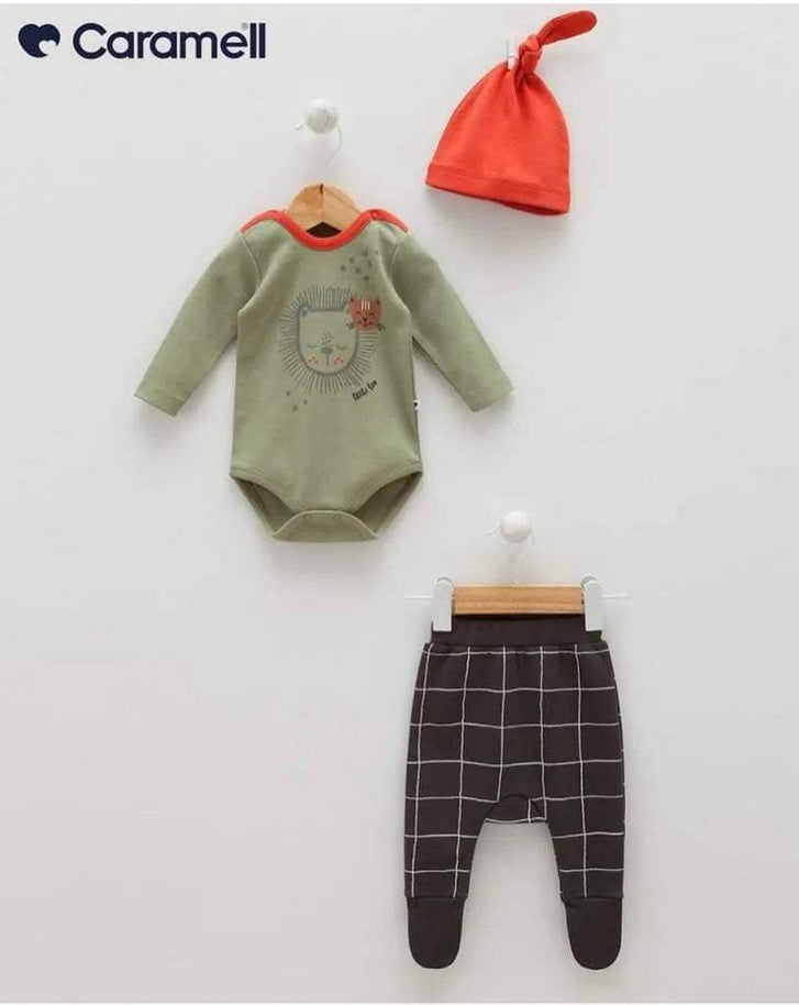 Ensemble body, pantalon, bonnet Bébé Leo Caramell BPS7933G 62 cm 100% cotton. - caramell - pour bébé Maroc -www.babyboss.ma