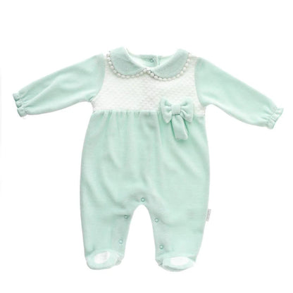 Green Mint Dragonfly Bow Velvet Babysuit - Babyboss.ma - Andywawa - pour bébé maroc