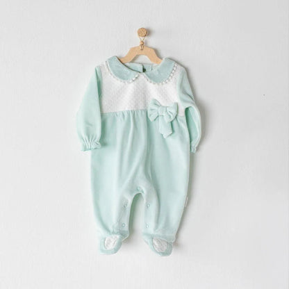 Green Mint Dragonfly Bow Velvet Babysuit - Babyboss.ma - Andywawa - pour bébé maroc