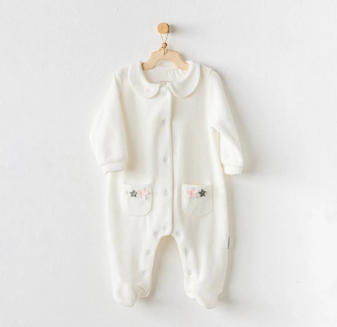 Grenouillère en Velours Blanc pour Bébé 0-3m | Confort et Style Douillet - Babyboss.ma - Andywawa - pour bébé maroc