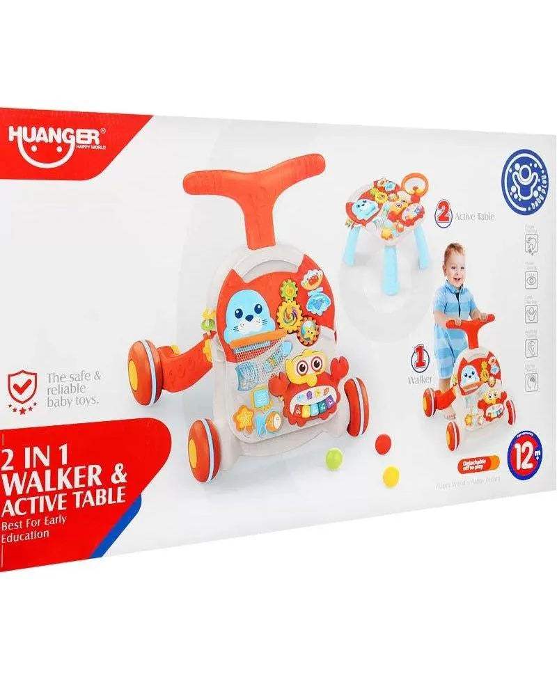 Huanger 2in1 Trotteur & Table d’activité interactive 12M+ - Orange - Huanger - Trotteurs pour bébé Maroc -www.babyboss.ma