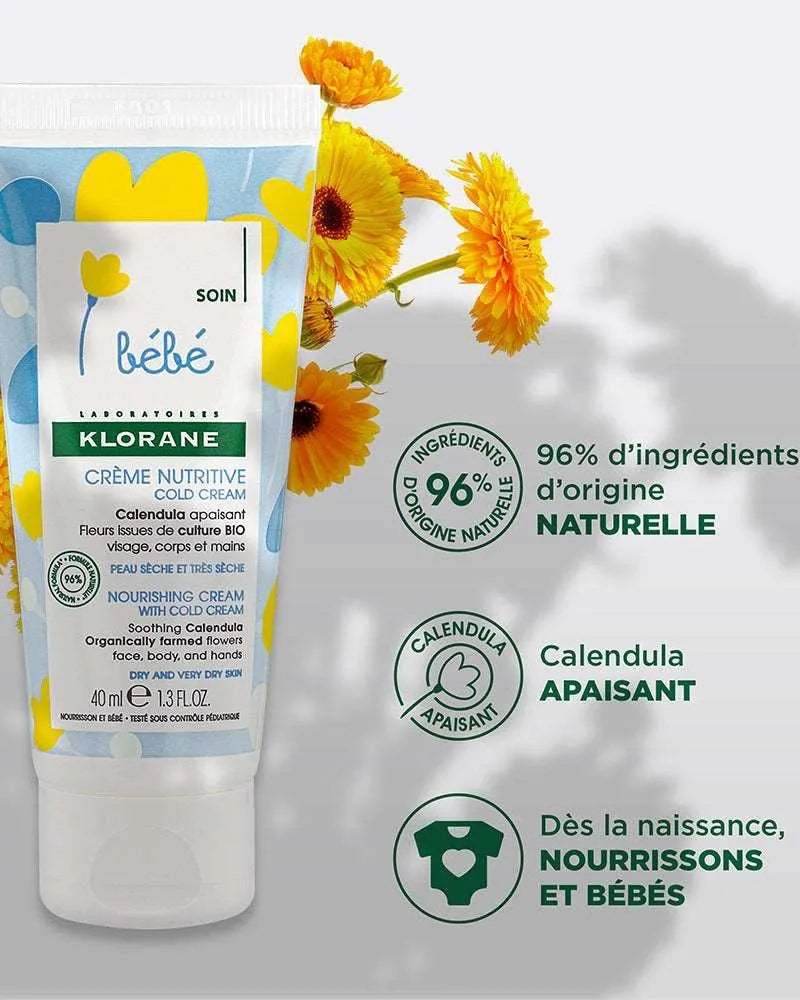 Klorane Bébé Crème nutritive au Cold Cream et Calendula - 40ml - Klorane - Hygiène et Soin pour bébé Maroc -www.babyboss.ma