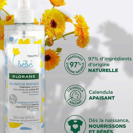 Klorane Bébé Eau fraîche parfumée au Calendula apaisant - 500ml - Klorane - Hygiène et Soin pour bébé Maroc -www.babyboss.ma