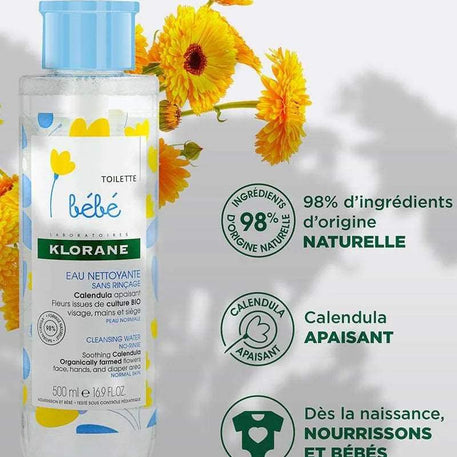 Klorane Bébé Eau nettoyante sans rinçage au Calendula apaisant - 500ml - Klorane - Hygiène et Soin pour bébé Maroc -www.babyboss.ma