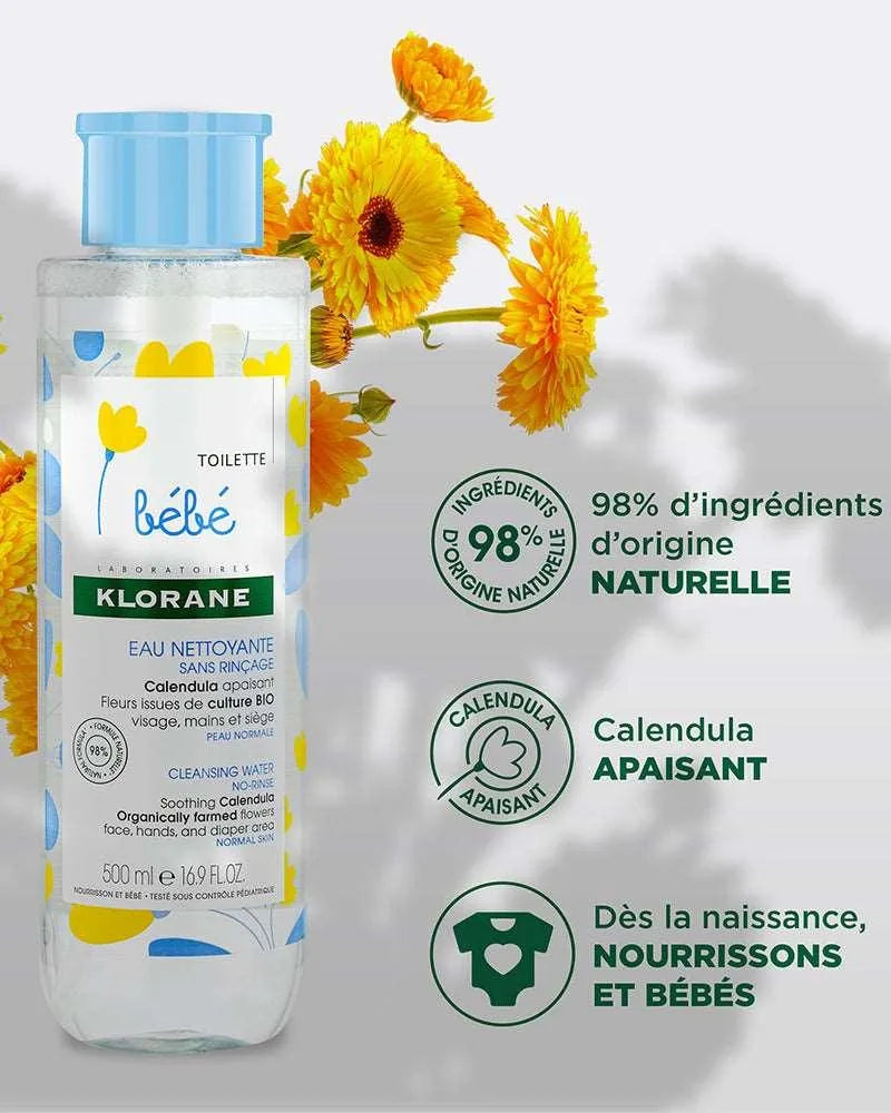 Klorane Bébé Eau nettoyante sans rinçage au Calendula apaisant - 500ml - Babyboss.ma - Klorane - pour bébé maroc