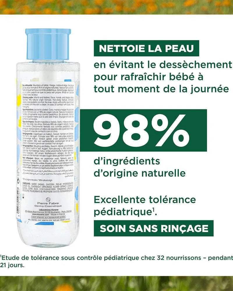 Klorane Bébé Eau nettoyante sans rinçage au Calendula apaisant - 500ml - Klorane - Hygiène et Soin pour bébé Maroc -www.babyboss.ma