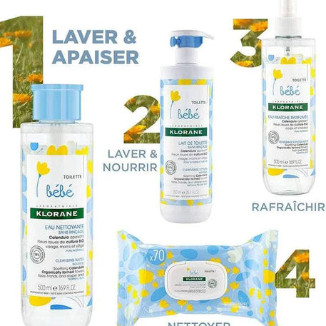 Klorane Bébé Eau nettoyante sans rinçage au Calendula apaisant - 500ml - Klorane - Hygiène et Soin pour bébé Maroc -www.babyboss.ma