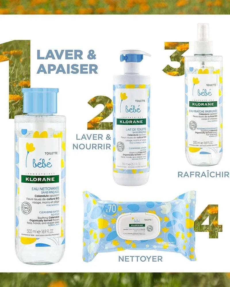Klorane Bébé Eau nettoyante sans rinçage au Calendula apaisant - 500ml - Klorane - Hygiène et Soin pour bébé Maroc -www.babyboss.ma