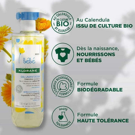 Klorane Bébé Gel lavant doux au Calendula apaisant - 500ml - Klorane - Hygiène et Soin pour bébé Maroc -www.babyboss.ma