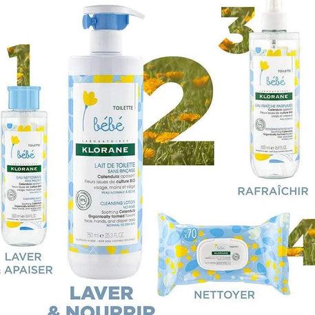 Klorane Bébé Lait de toilette sans rinçage au Calendula apaisant - 500ml - Klorane - Hygiène et Soin pour bébé Maroc -www.babyboss.ma