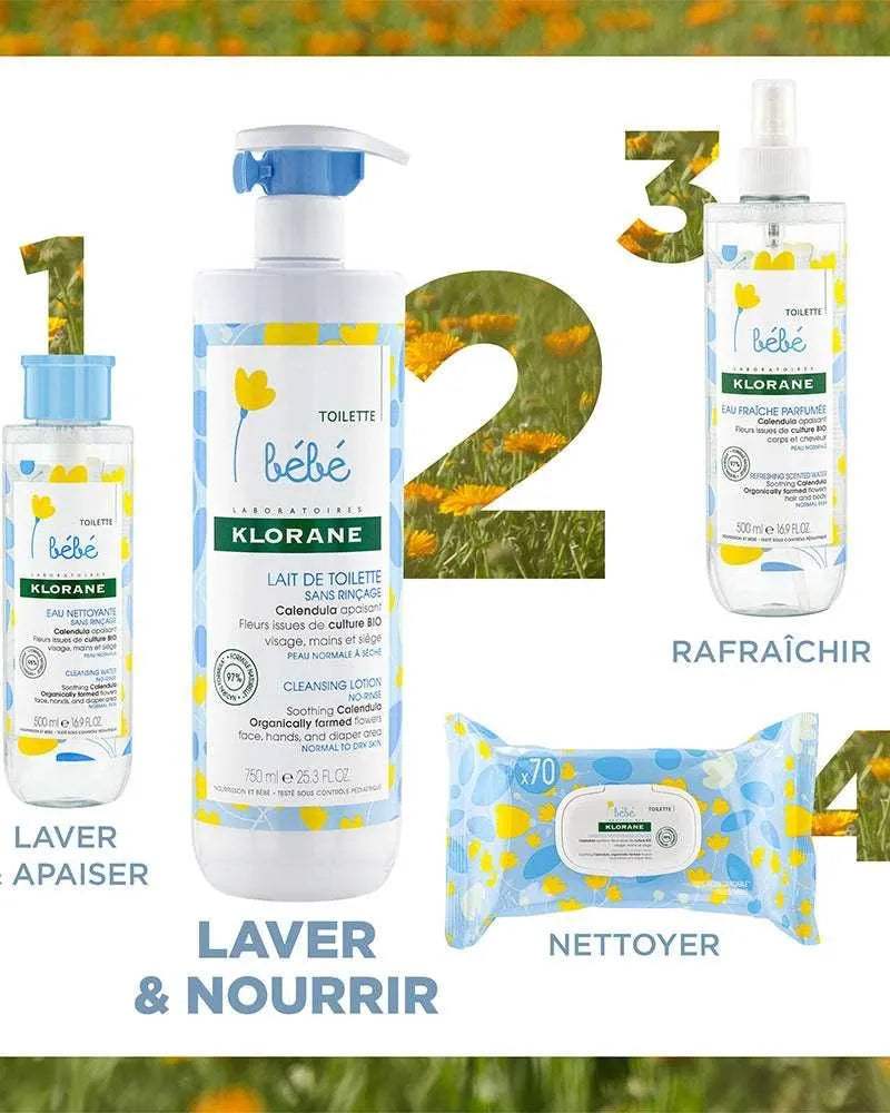 Klorane Bébé Lait de toilette sans rinçage au Calendula apaisant - 500ml - Klorane - Hygiène et Soin pour bébé Maroc -www.babyboss.ma