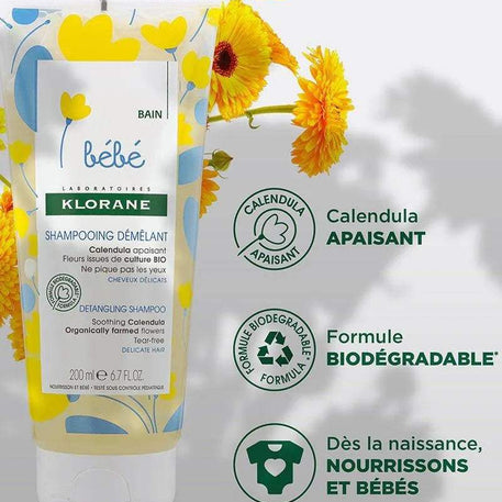 Klorane Bébé Shampooing démêlant au Calendula apaisant - 200ml - Klorane - Shampoing pour bébé Maroc -www.babyboss.ma