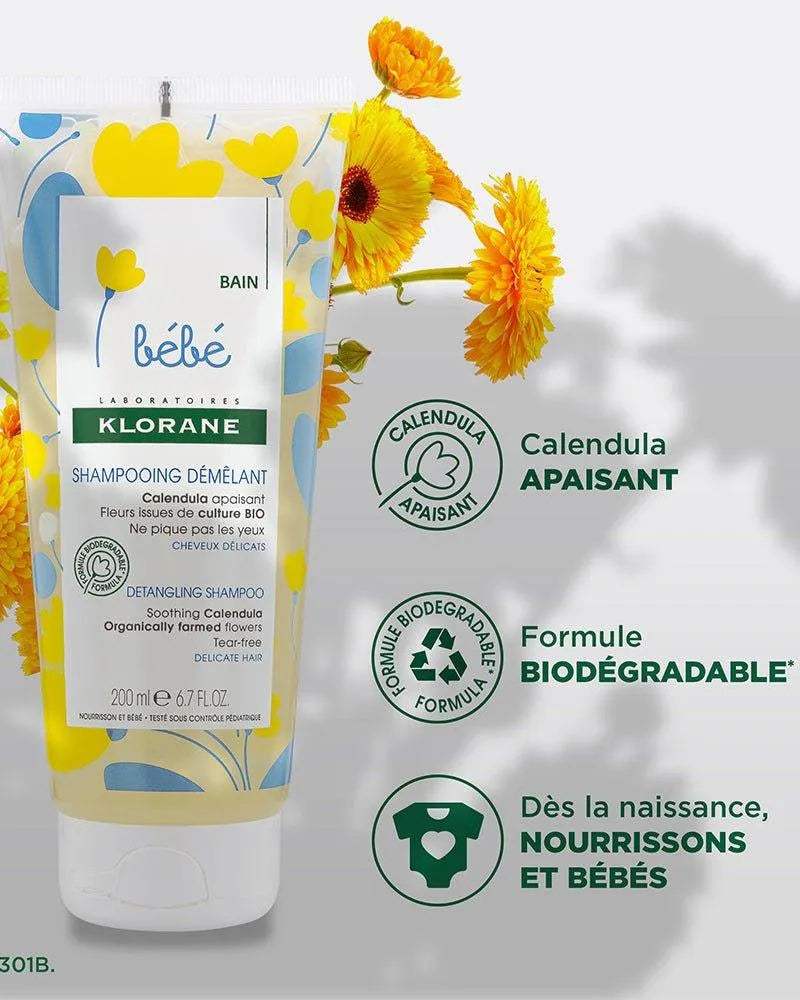 Klorane Bébé Shampooing démêlant au Calendula apaisant - 200ml - Klorane - Shampoing pour bébé Maroc -www.babyboss.ma