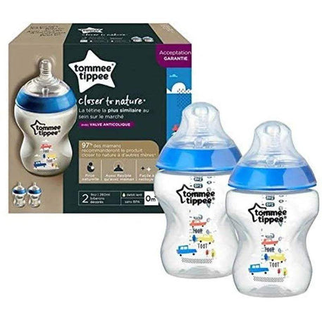 Lot de 2 Biberons Tommee Tippee Closer to Nature 0m+ Voiture - 260ml - Tommee Tippee - Biberon pour bébé Maroc -www.babyboss.ma