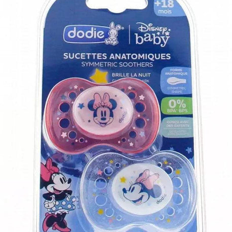 Lot de 2 Sucettes Anatomiques Dodie Silicone 18m+ - Nuit Minnie - Dodie - Sucettes pour bébé Maroc -www.babyboss.ma