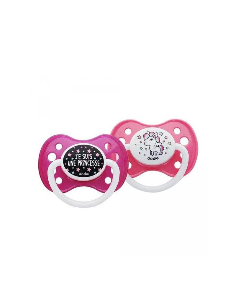 Lot de 2 Sucettes Physiologique Silicone Dodie +6m - Princesse/Licorne - Dodie - Sucettes pour bébé Maroc -www.babyboss.ma