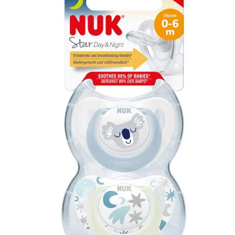 Lot de 2 Sucettes Star Night & Day NUK 0-6M - Étoiles & Bleu - NUK - Sucettes pour bébé Maroc -www.babyboss.ma